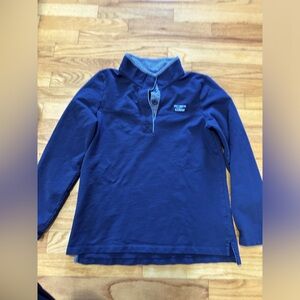 LLBean women’s pullover navy blue with interior collar a jean color- medium